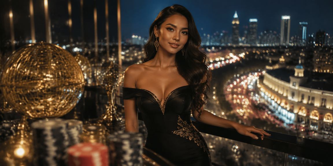 Model dengan tampilan layar lotre dan angka undian yang sedang diumumkan